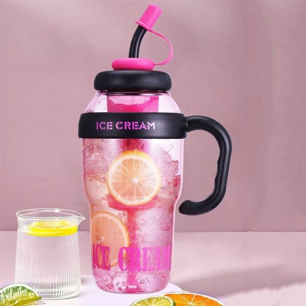 1200ml Large Capacity Lucky Belly Cup Handheld Portable Straw Cup with Tea Drain (Rose Red Black) - Image 10