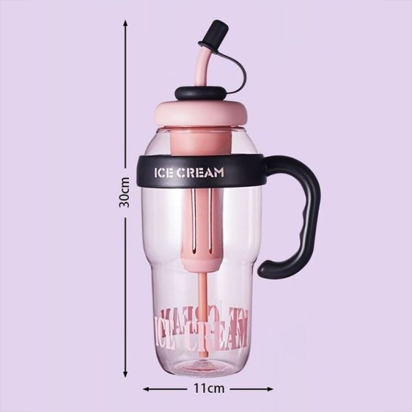 1200ml Large Capacity Lucky Belly Cup Handheld Portable Straw Cup with Tea Drain (Rose Red Black) - Image 2