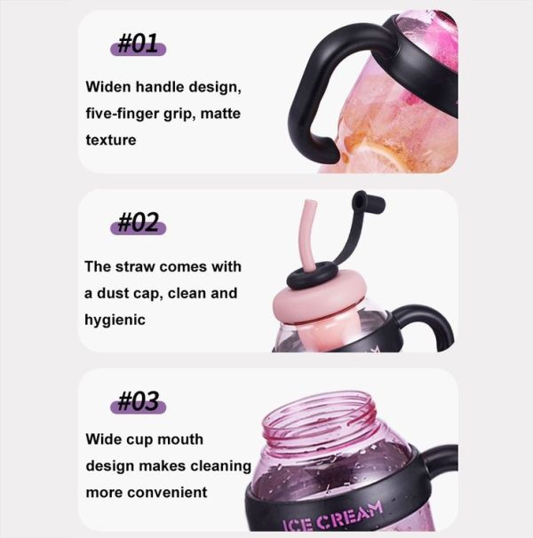 1200ml Large Capacity Lucky Belly Cup Handheld Portable Straw Cup with Tea Drain (Rose Red Black) - Image 3
