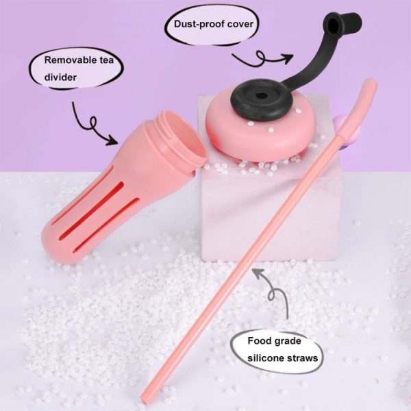 1200ml Large Capacity Lucky Belly Cup Handheld Portable Straw Cup with Tea Drain (Rose Red Black) - Image 4
