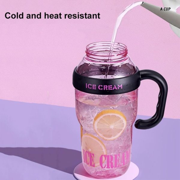 1200ml Large Capacity Lucky Belly Cup Handheld Portable Straw Cup with Tea Drain (Rose Red Black) - Image 5