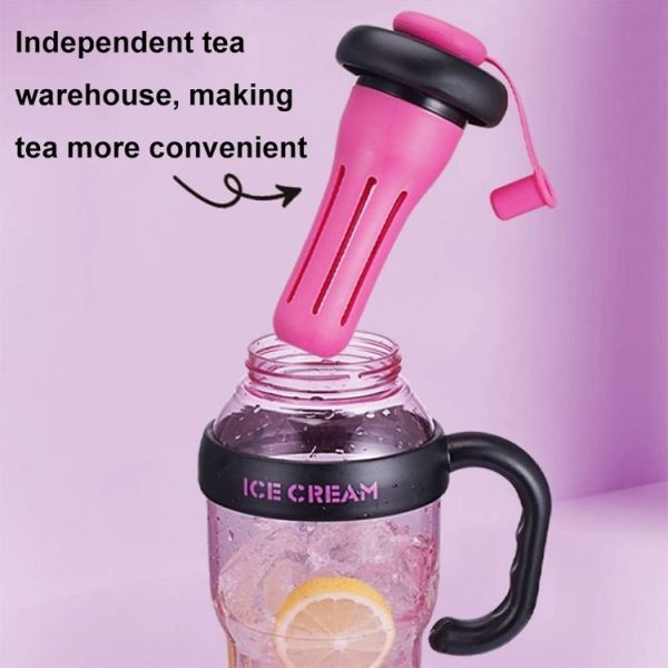1200ml Large Capacity Lucky Belly Cup Handheld Portable Straw Cup with Tea Drain (Rose Red Black) - Image 6