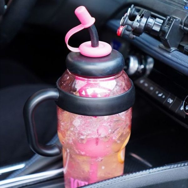 1200ml Large Capacity Lucky Belly Cup Handheld Portable Straw Cup with Tea Drain (Rose Red Black) - Image 8