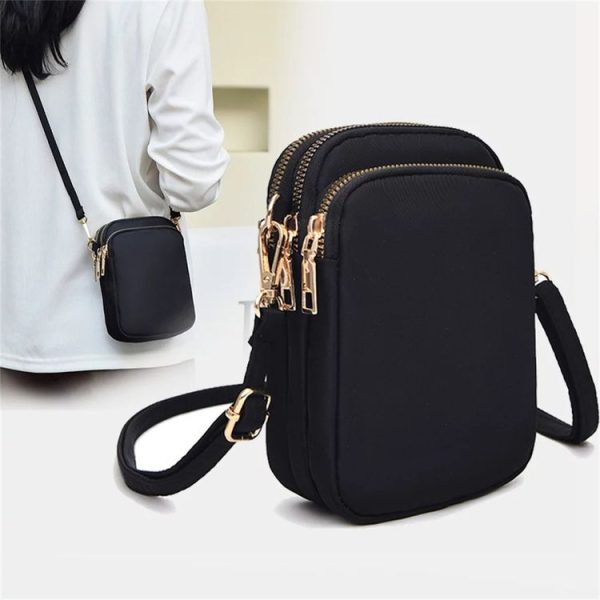 Crossbody Mobile Phone Bag Mini Vertical Coin Purse For Women Back Headphone Hole Design (Black) - Image 2