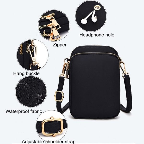 Crossbody Mobile Phone Bag Mini Vertical Coin Purse For Women Back Headphone Hole Design (Black) - Image 7