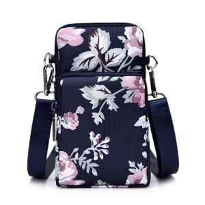 Printed Crossbody Mobile Phone Bag Mini Wallet With Arm Band, Style: Deep Blue Rose