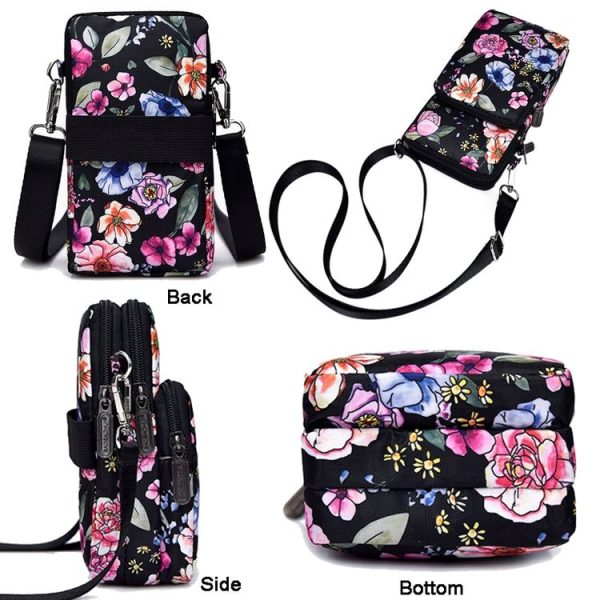 Printed Crossbody Mobile Phone Bag Mini Wallet With Arm Band, Style: Deep Blue Rose - Image 3