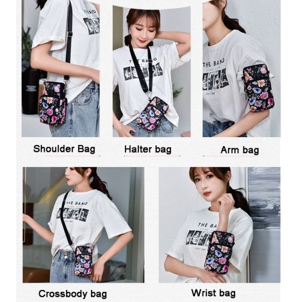 Printed Crossbody Mobile Phone Bag Mini Wallet With Arm Band, Style: Deep Blue Rose - Image 4