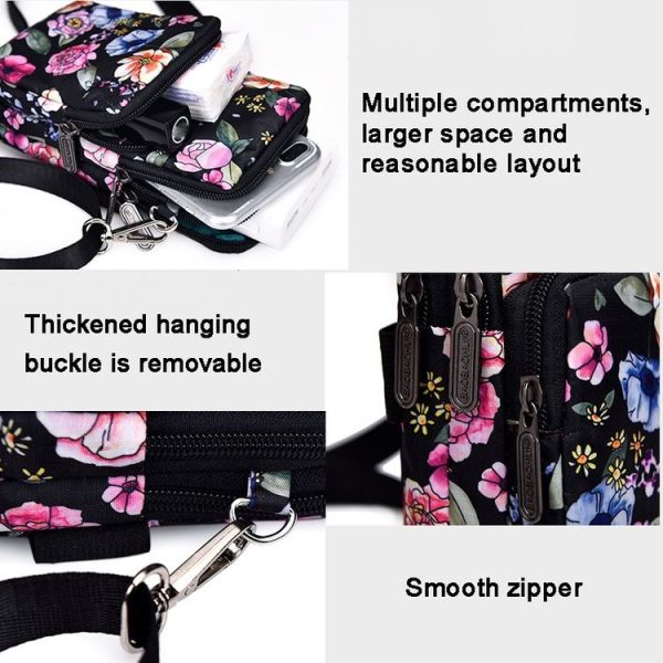 Printed Crossbody Mobile Phone Bag Mini Wallet With Arm Band, Style: Deep Blue Rose - Image 5