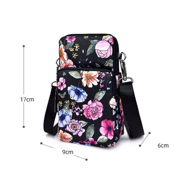 Printed Crossbody Mobile Phone Bag Mini Wallet With Arm Band, Style: Deep Blue Rose - Image 7