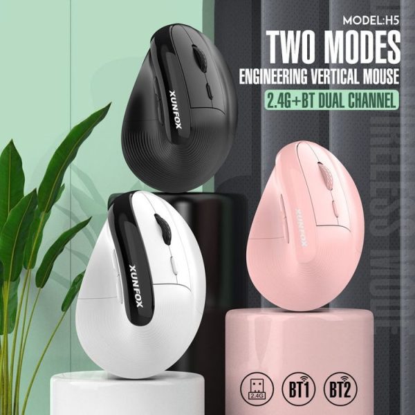 XUNSVFOX H5 Upright Vertical Dual Mode Mouse Rechargeable Wireless Business Office Mouse (Black) - Image 2