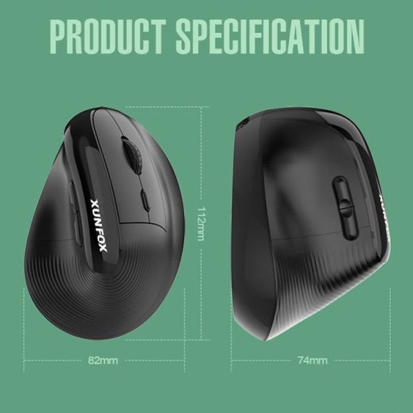 XUNSVFOX H5 Upright Vertical Dual Mode Mouse Rechargeable Wireless Business Office Mouse (Black) - Image 3