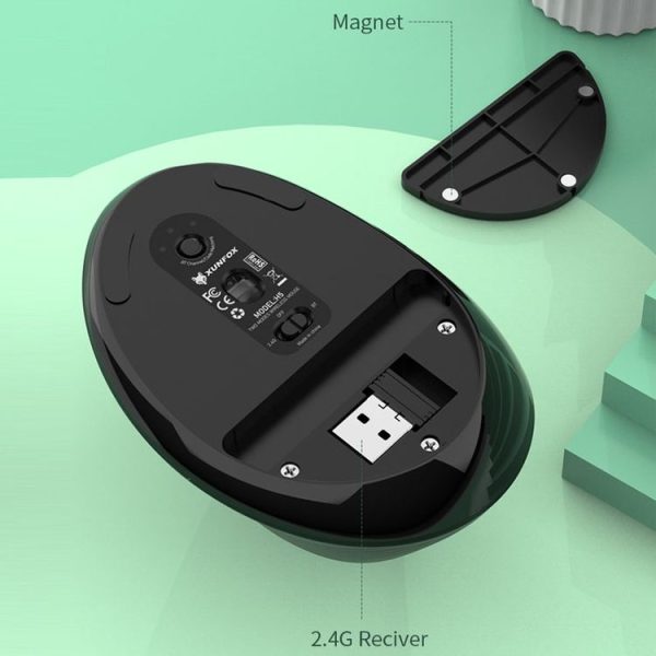 XUNSVFOX H5 Upright Vertical Dual Mode Mouse Rechargeable Wireless Business Office Mouse (Black) - Image 6