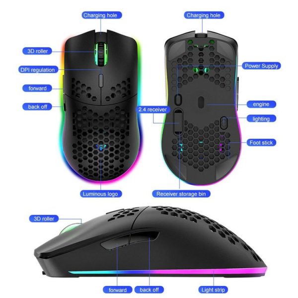 XUNSVFOX XYH80 Hollow Hole Rechargeable Wireless Gaming Mouse RGB Light Computer Office Mouse (White) - Image 4