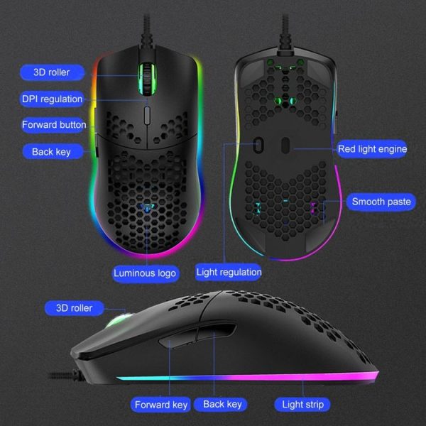 XUNSVFOX XYH90 Wired Hollow Hole Mouse RGB Illuminated Macro Programming Gaming Mouse (Black) - Image 3