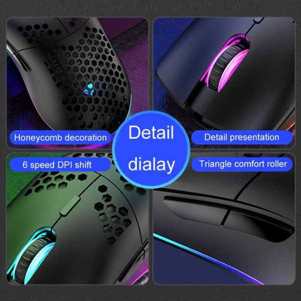 XUNSVFOX XYH90 Wired Hollow Hole Mouse RGB Illuminated Macro Programming Gaming Mouse (Black) - Image 4
