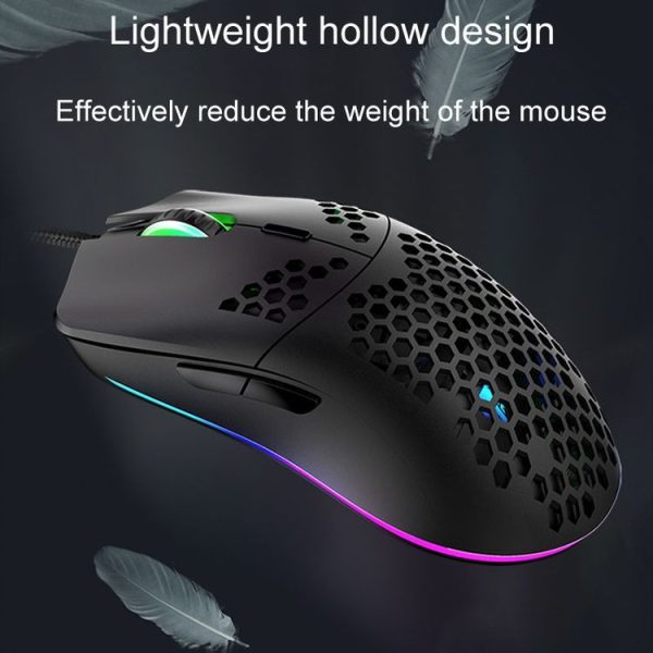 XUNSVFOX XYH90 Wired Hollow Hole Mouse RGB Illuminated Macro Programming Gaming Mouse (Black) - Image 7