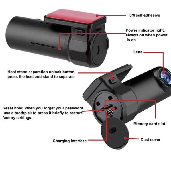 S600 1080P Wifi Dash Cam 170 Degree Wide Angle Lens Hidden Car Driving Recorder (Black) - Image 8