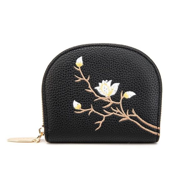 Semicircular Embroidery Large Capacity Multi-card Slot ID Card Holder (Black)