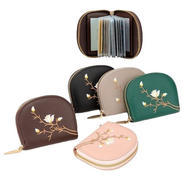Semicircular Embroidery Large Capacity Multi-card Slot ID Card Holder (Black) - Image 6