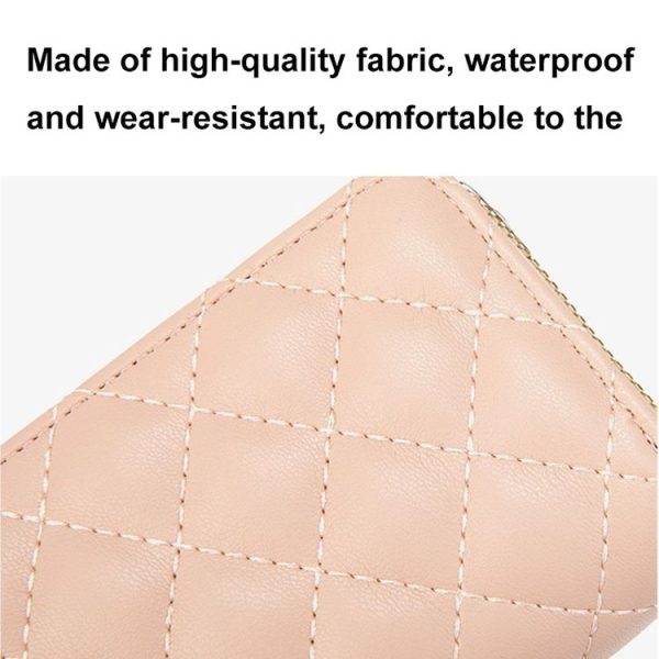 Large Capacity Double Layer Zipper Wallet Multi-card Slot Rhombus Card Holder (Grey) - Image 6