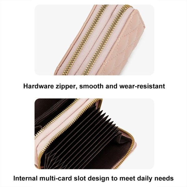 Large Capacity Double Layer Zipper Wallet Multi-card Slot Rhombus Card Holder (Grey) - Image 7