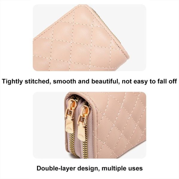 Large Capacity Double Layer Zipper Wallet Multi-card Slot Rhombus Card Holder (Grey) - Image 8