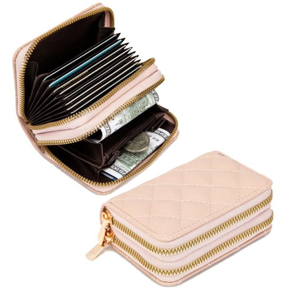 Large Capacity Double Layer Zipper Wallet Multi-card Slot Rhombus Card Holder (Grey) - Image 9