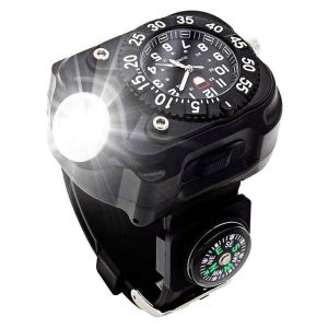 Outdoor LED Flashlight Wrist Watch With Compass Night Running Silicone Lighting Lamp (Black)