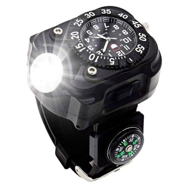 Outdoor LED Flashlight Wrist Watch With Compass Night Running Silicone Lighting Lamp (Black)