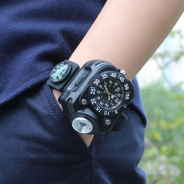 Outdoor LED Flashlight Wrist Watch With Compass Night Running Silicone Lighting Lamp (Black) - Image 2