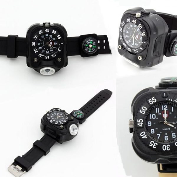Outdoor LED Flashlight Wrist Watch With Compass Night Running Silicone Lighting Lamp (Black) - Image 3