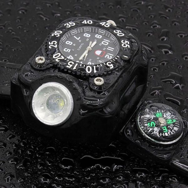 Outdoor LED Flashlight Wrist Watch With Compass Night Running Silicone Lighting Lamp (Black) - Image 6