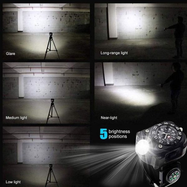 Outdoor LED Flashlight Wrist Watch With Compass Night Running Silicone Lighting Lamp (Black) - Image 7