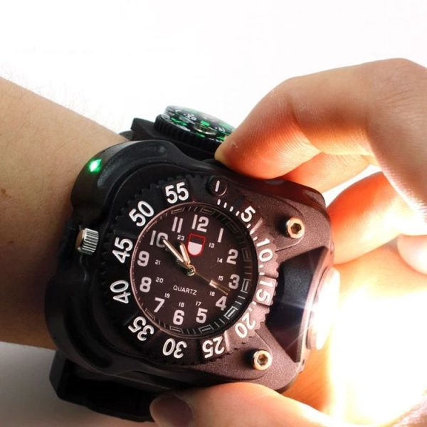 Outdoor LED Flashlight Wrist Watch With Compass Night Running Silicone Lighting Lamp (Black) - Image 8