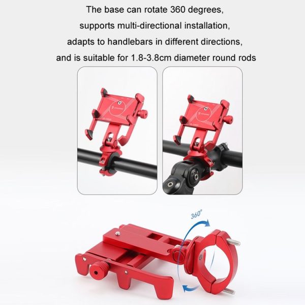 JOHORSE Bicycle Shockproof Mobile Phone Holder Motorcycle Riding Equipment, Color: Stem Red - Image 4