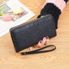 Large Capacity Embossed Long Zippered Wallet with Multiple Card Slots (Black)