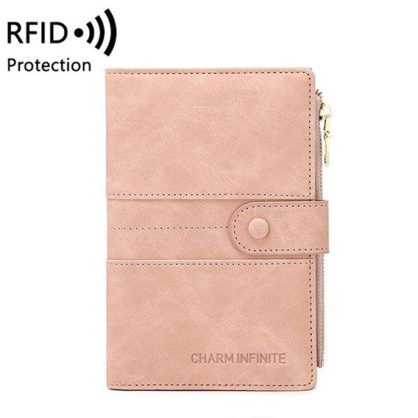 RFID Anti-theft Multi-card Slot Document Bag Multifunctional Zipper Travel Passport Bag (Pink)