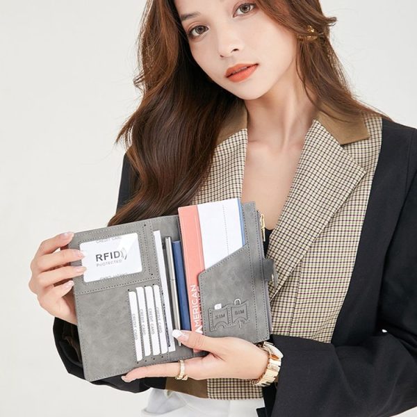 RFID Anti-theft Multi-card Slot Document Bag Multifunctional Zipper Travel Passport Bag (Pink) - Image 10