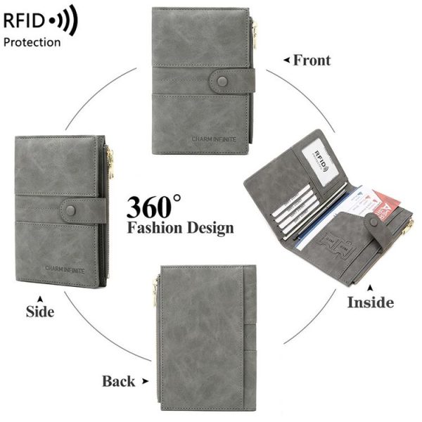 RFID Anti-theft Multi-card Slot Document Bag Multifunctional Zipper Travel Passport Bag (Pink) - Image 4