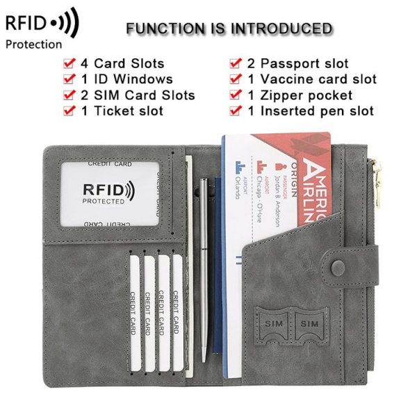 RFID Anti-theft Multi-card Slot Document Bag Multifunctional Zipper Travel Passport Bag (Pink) - Image 5
