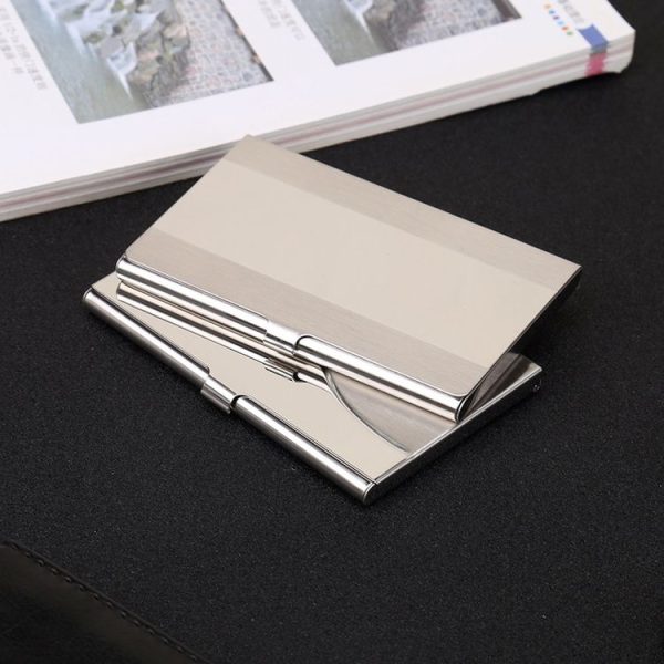 Minimalist Men Business Card Holder Portable Metal Name Card Case, Model: Underline - Image 7