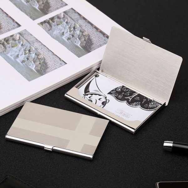 Minimalist Men Business Card Holder Portable Metal Name Card Case, Model: Underline - Image 8