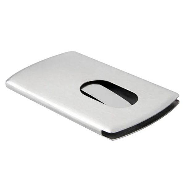 Men Business Card Holder Portable Stainless Steel Credit Card Case, Model: Hand Push