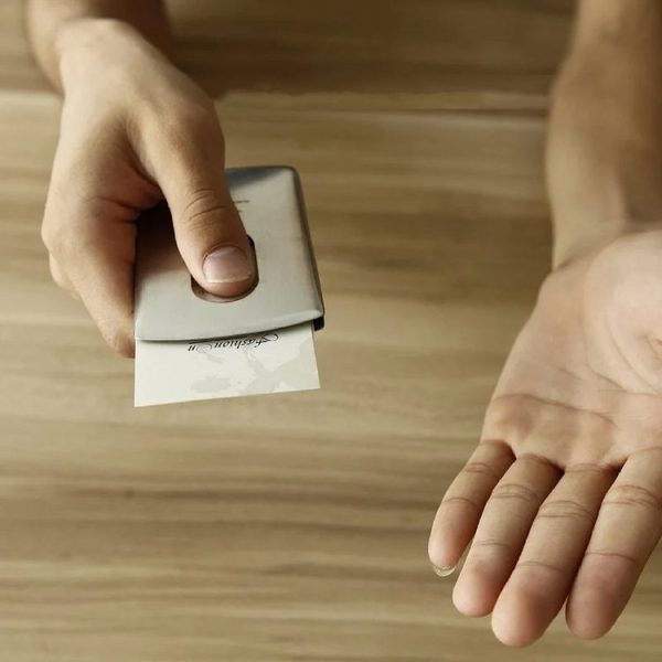 Men Business Card Holder Portable Stainless Steel Credit Card Case, Model: Hand Push - Image 6