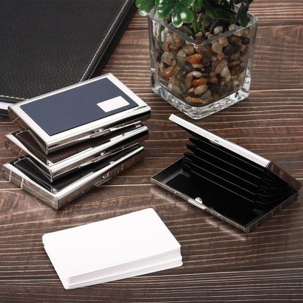 Men Business Card Holder Portable Stainless Steel Credit Card Case (Pink PU Leather+Iron) - Image 2