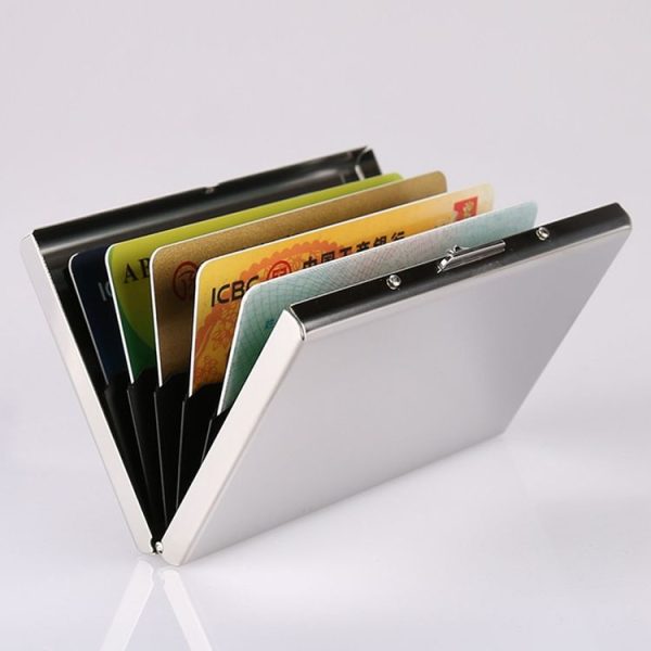 Men Business Card Holder Portable Stainless Steel Credit Card Case (Pink PU Leather+Iron) - Image 8