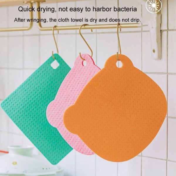 Wood Pulp Cotton Rag Kitchen Absorbent Traceless Cleaning Cloths Oil-free Sponge Wipes (Color Random) - Image 2