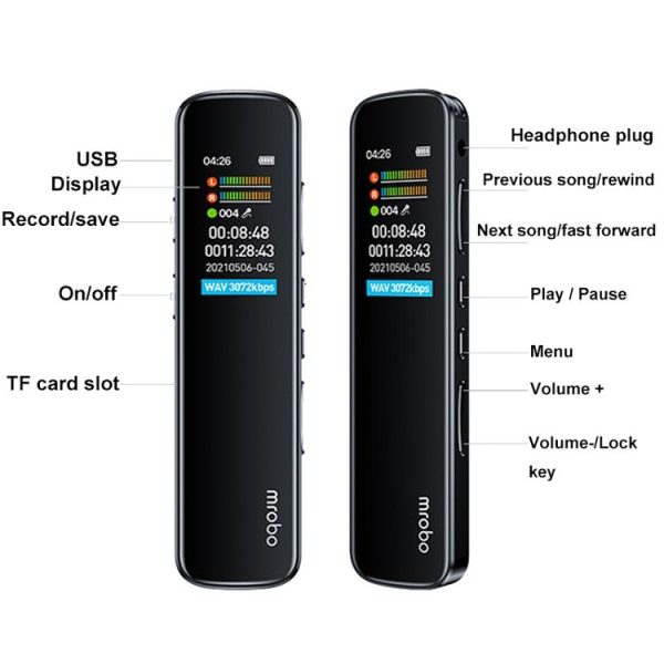 Mrobo RV-19 0.96-inch HD Screen 3D Noise Reduction Recording Pen Music Player, Capacity: 4GB (Black) - Image 3