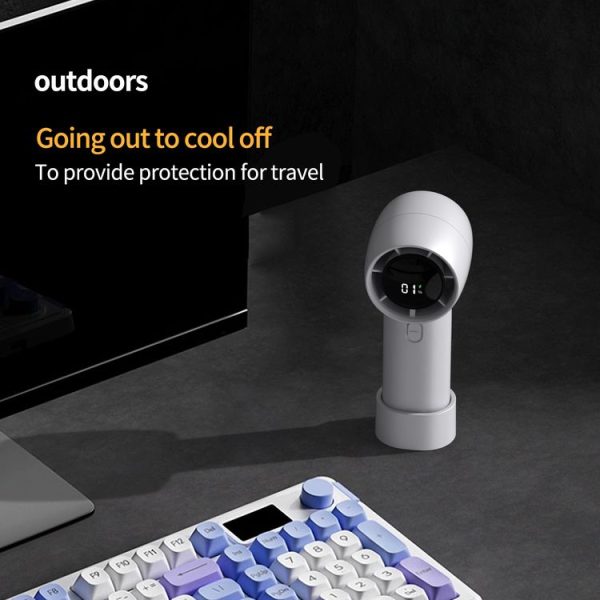 Outdoor Handheld Turbine Digital Display 100-Speed High-Speed Mini Fan, Color: White - Image 8